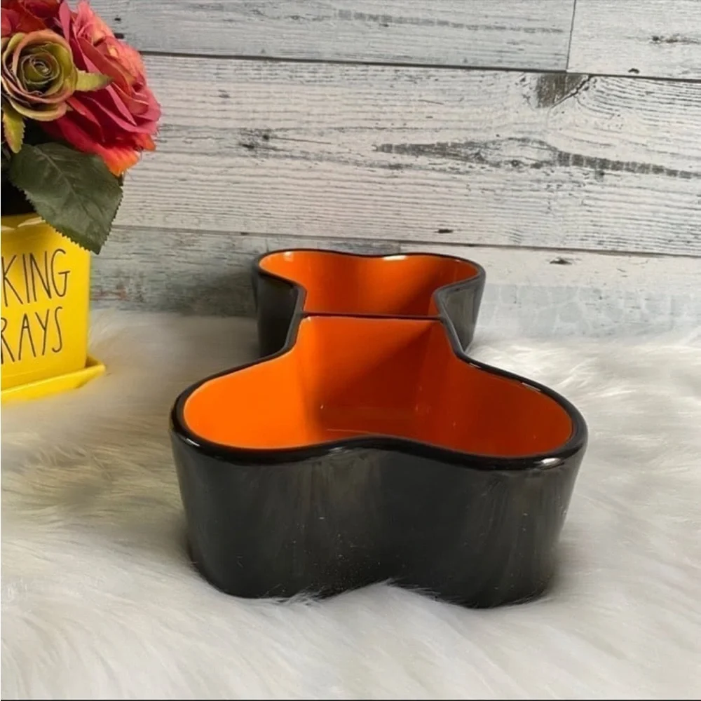 Rae Dunn BONE APPETIT 2 Sided Dog Pet Halloween Fall Bowl